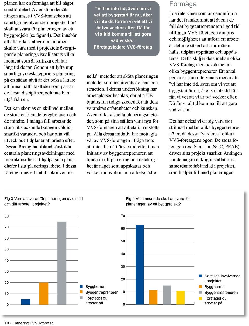 Av enkätundersökningen anses i VVS-branschen att samtliga involverade i projektet bör/ skall ansvara för planeringen av ett byggprojekt (se figur 4).