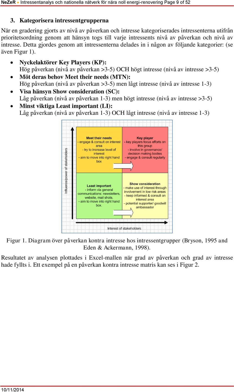påverkan och nivå av intresse. Detta gjordes genom att intressenterna delades in i någon av följande kategorier: (se även Figur 1).