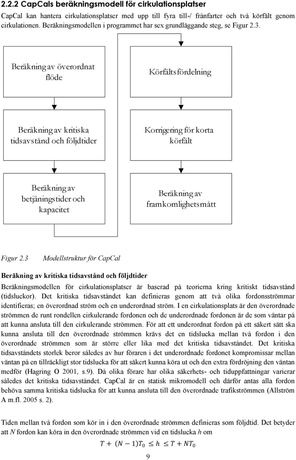 Beräkning av överordnat flöde Körfältsfördelning Beräkning av kritiska tidsavstånd och följdtider Korrigering för korta körfält Beräkning av betjäningstider och kapacitet Beräkning av