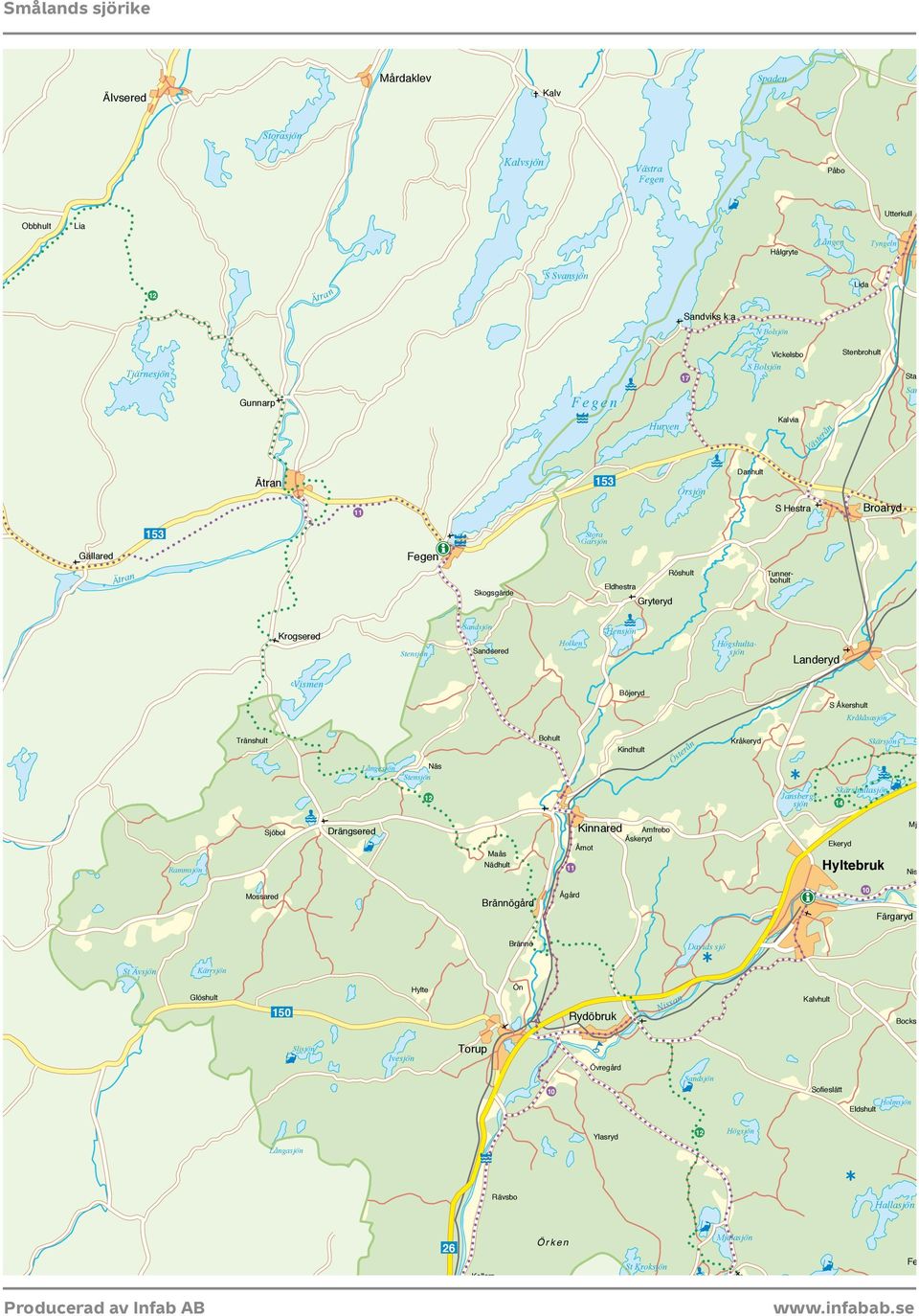 Krogsered Stensjön Sandsjön Sandsered Holken Hensjön Högshultasjön Landeryd Vismen Böjeryd S Åkershult Kråkåsasjön Tränshult Långesjön Näs Stensjön Bohult Kindhult Österån Kråkeryd Jansbergssjön