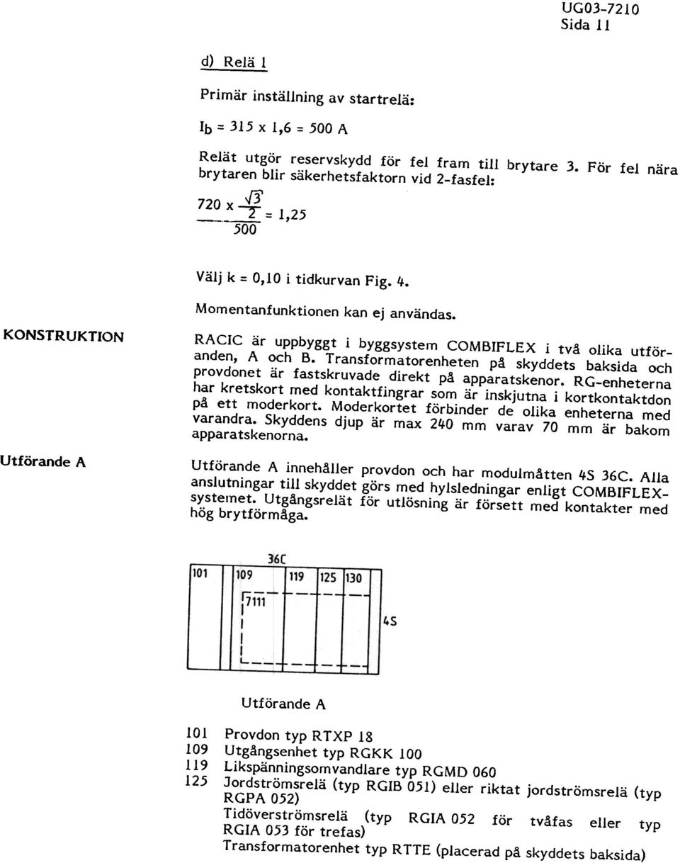 RACIC är uppbyggt i byggsystem COMBIFLEX i t olika utför-ts anden, A och B. Transformatorenheten på skydde baksida och, provdonet är fastskruvade direkt på apparatskenor.