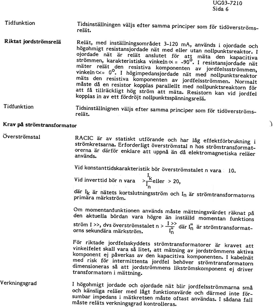 ti va strömmen, karakteristiska vinkeln 01- = -90. I resistan mäter relät den resistiva komponenten av jordfej sjordade nätlssström vinkeln C)(= 0.