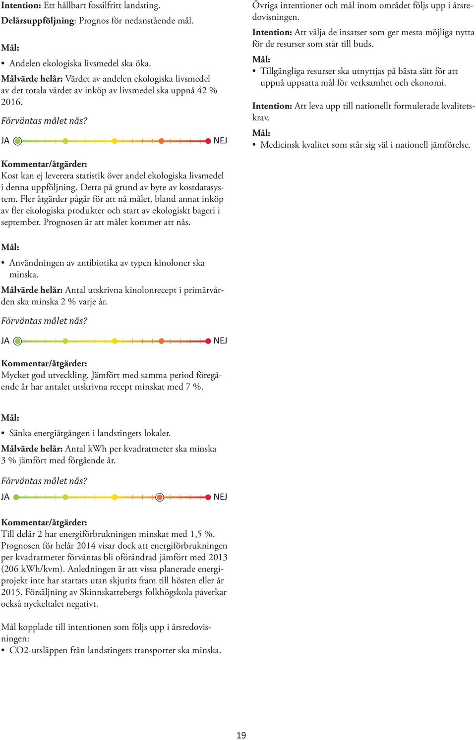 JA NEJ Övriga intentioner och mål inom området följs upp i årsredovisningen. Intention: Att välja de insatser som ger mesta möjliga nytta för de resurser som står till buds.