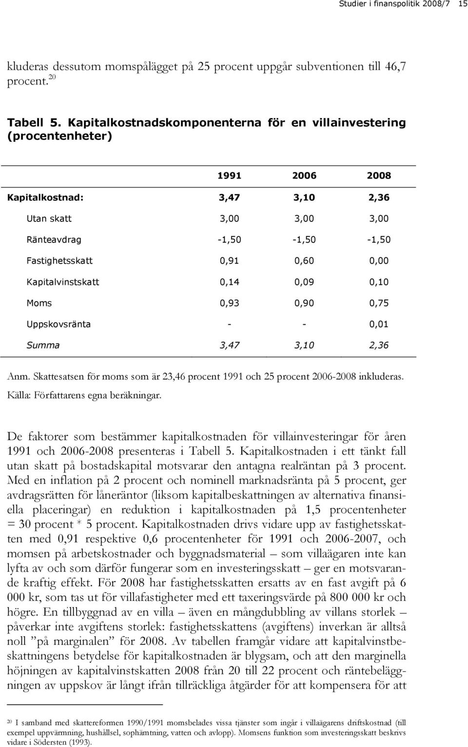 0,00 Kapitalvinstskatt 0,14 0,09 0,10 Moms 0,93 0,90 0,75 Uppskovsränta - - 0,01 Summa 3,47 3,10 2,36 Anm. Skattesatsen för moms som är 23,46 procent 1991 och 25 procent 2006-2008 inkluderas.