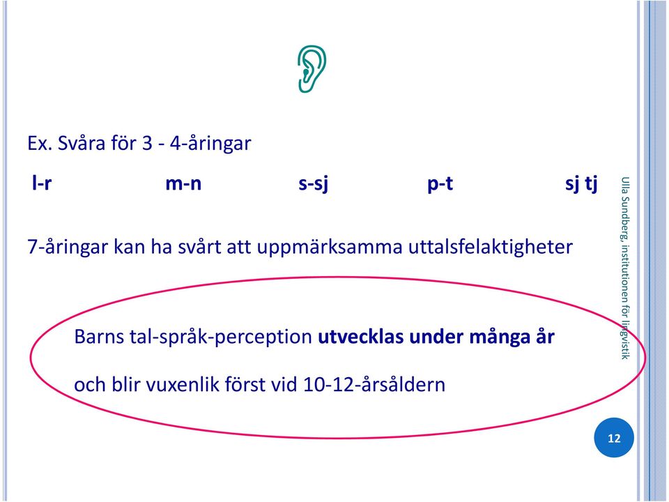 tal-språk-perception utvecklas under många år och blir