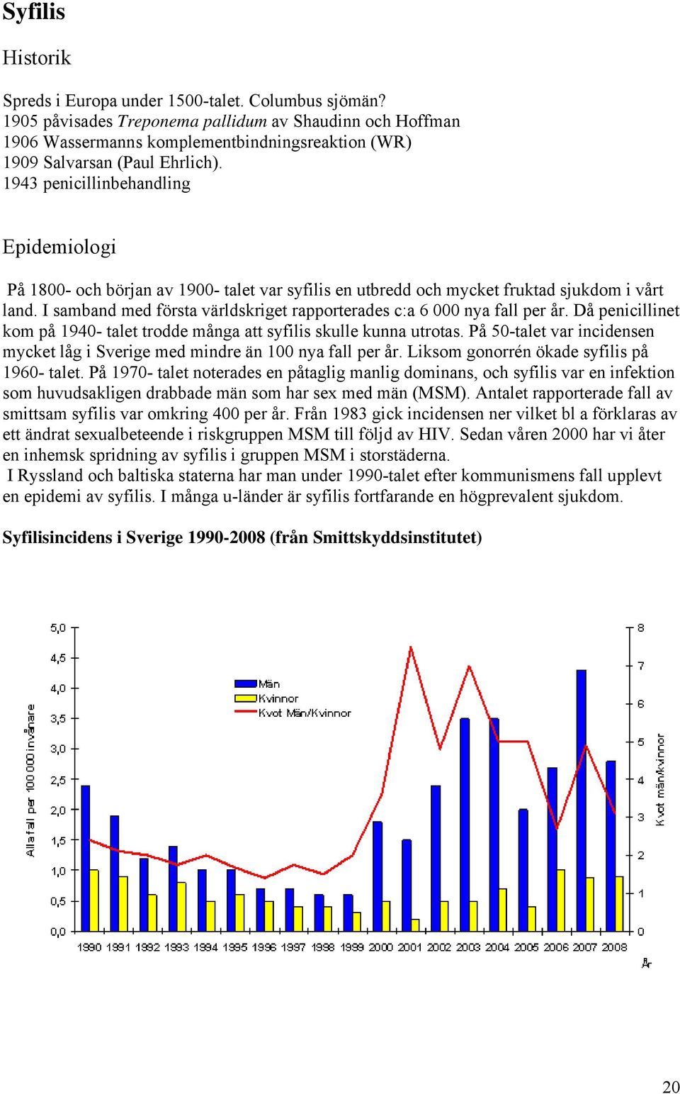 1943 penicillinbehandling Epidemiologi På 1800- och början av 1900- talet var syfilis en utbredd och mycket fruktad sjukdom i vårt land.