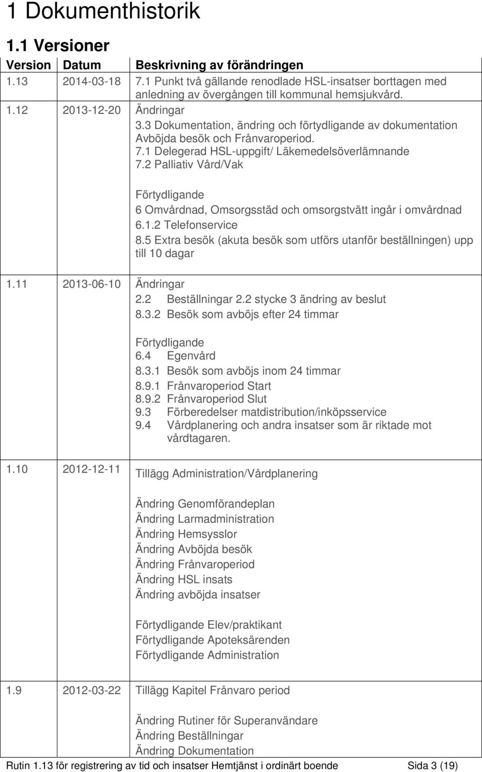 3 Dokumentation, ändring och förtydligande av dokumentation Avböjda besök och Frånvaroperiod. 7.1 Delegerad HSL-uppgift/ Läkemedelsöverlämnande 7.