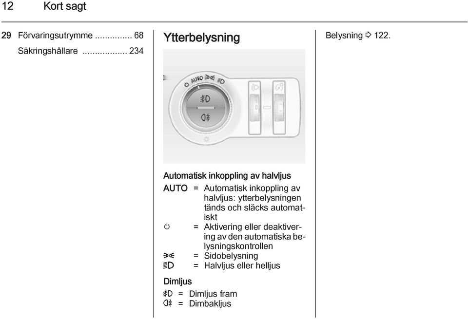 tänds och släcks automatiskt m = Aktivering eller deaktivering av den automatiska