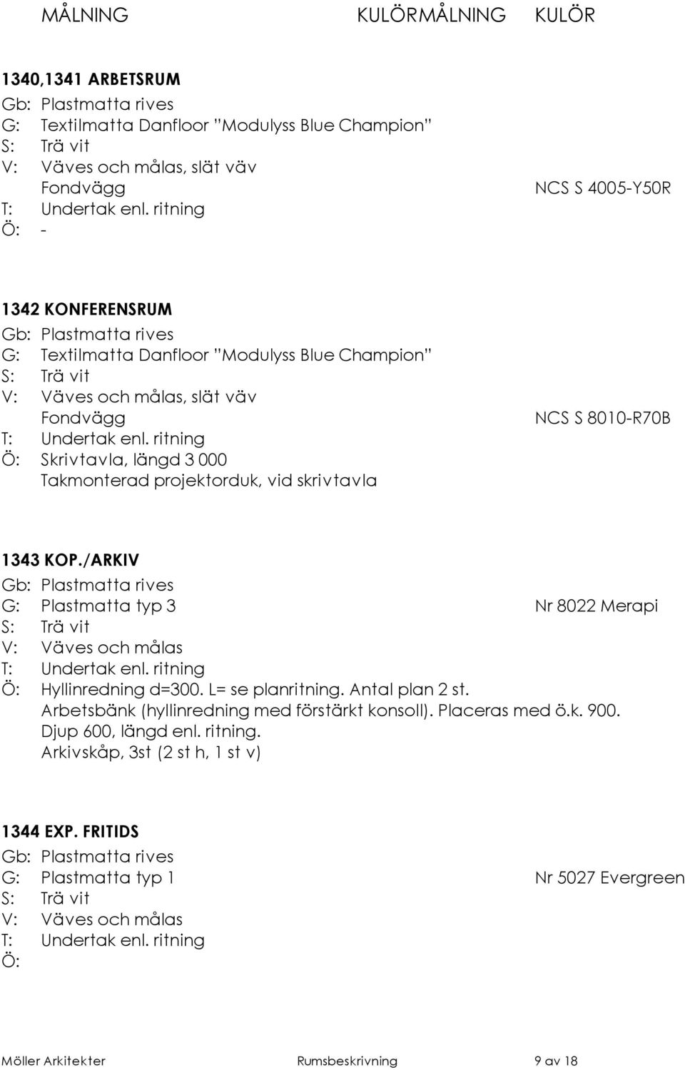 /ARKIV G: Plastmatta typ 3 Nr 8022 Merapi Ö: Hyllinredning d=300. L= se planritning. Antal plan 2 st. Arbetsbänk (hyllinredning med förstärkt konsoll).