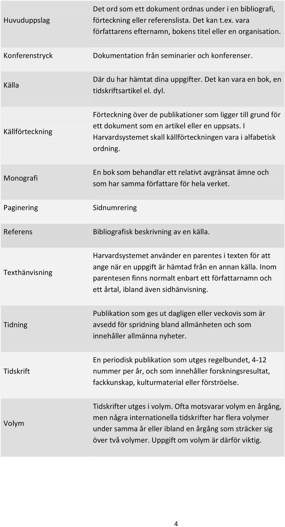 Källförteckning Förteckning över de publikationer som ligger till grund för ett dokument som en artikel eller en uppsats. I Harvardsystemet skall källförteckningen vara i alfabetisk ordning.