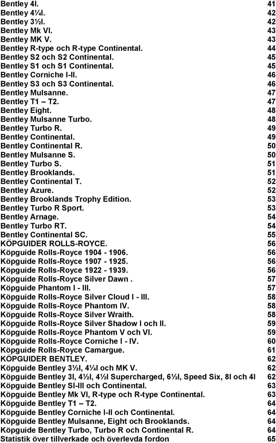 49 Bentley Continental R. 50 Bentley Mulsanne S. 50 Bentley Turbo S. 51 Bentley Brooklands. 51 Bentley Continental T. 52 Bentley Azure. 52 Bentley Brooklands Trophy Edition. 53 Bentley Turbo R Sport.