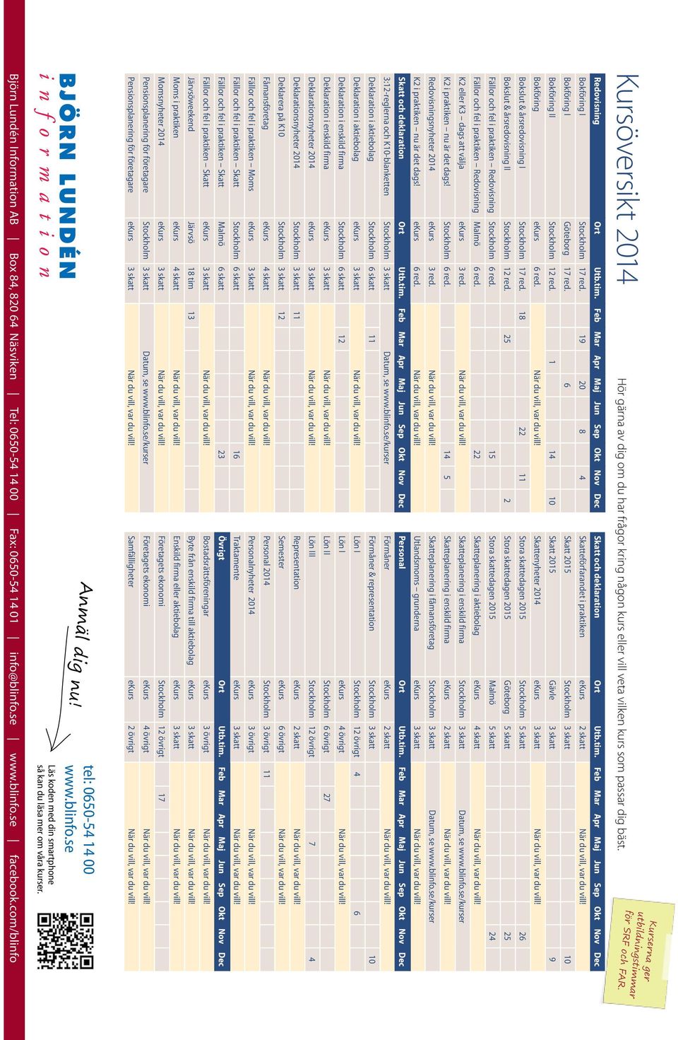 1 14 10 Bokföring ekurs 6 red. När du vill, var du vill! Bokslut & årsredovisning I Stockholm 17 red. 18 22 11 Bokslut & årsredovisning II Stockholm 12 red.