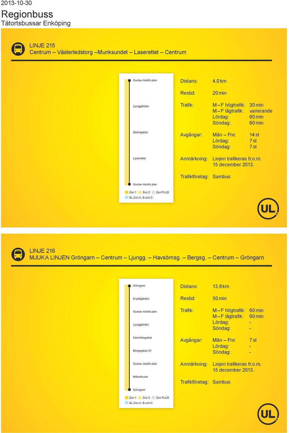 Trafikföretag: Sambus Gustav Adolfs plan LINJE 216 MJUKA LINJEN Gröngarn Centrum Ljungg. Havsörnsg. Bergsg.