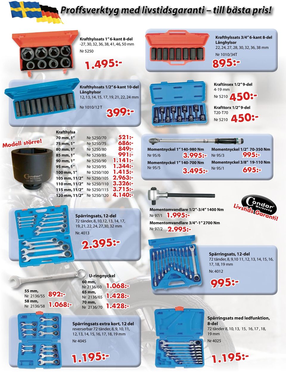 Kraftinsex 1/2 9-del 4-19 mm Nr 5210 Krafttorx 1/2 9-del T20-T70 Nr 5210 399:- 450:- 450:- Modell större!