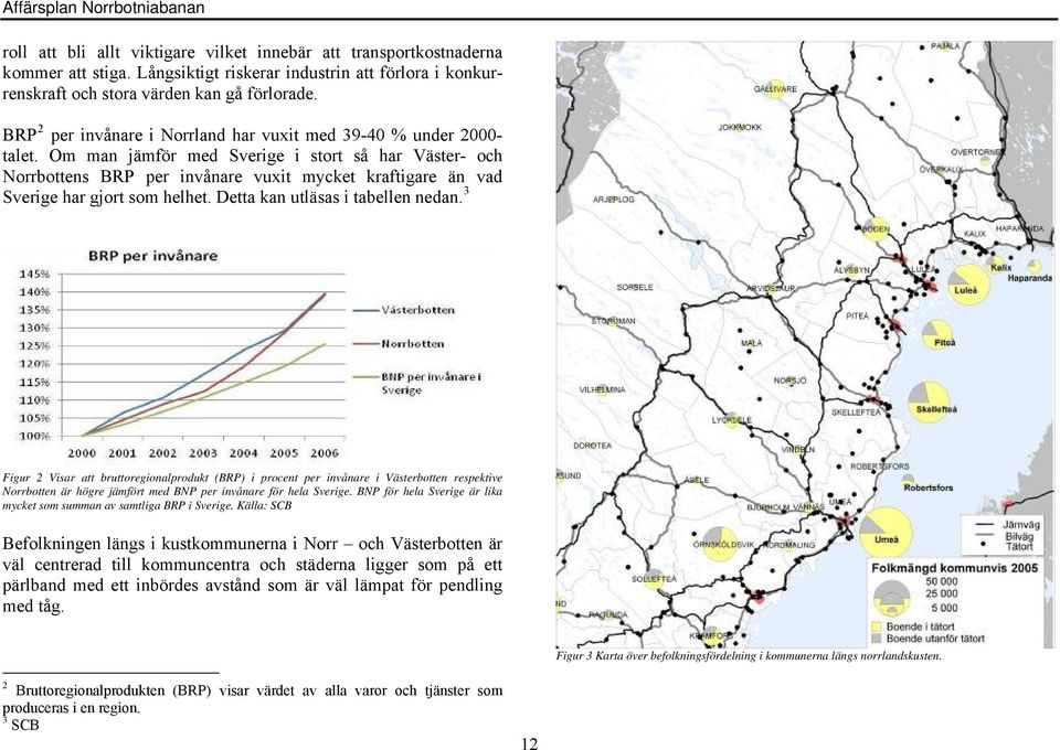 Om man jämför med Sverige i stort så har Väster- och Norrbottens BRP per invånare vuxit mycket kraftigare än vad Sverige har gjort som helhet. Detta kan utläsas i tabellen nedan.