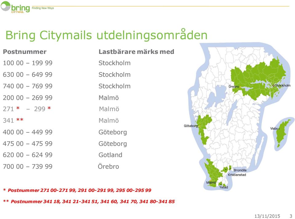 Göteborg 475 00 475 99 Göteborg 620 00 624 99 Gotland 700 00 739 99 Örebro * Postnummer 271 00-271 99,