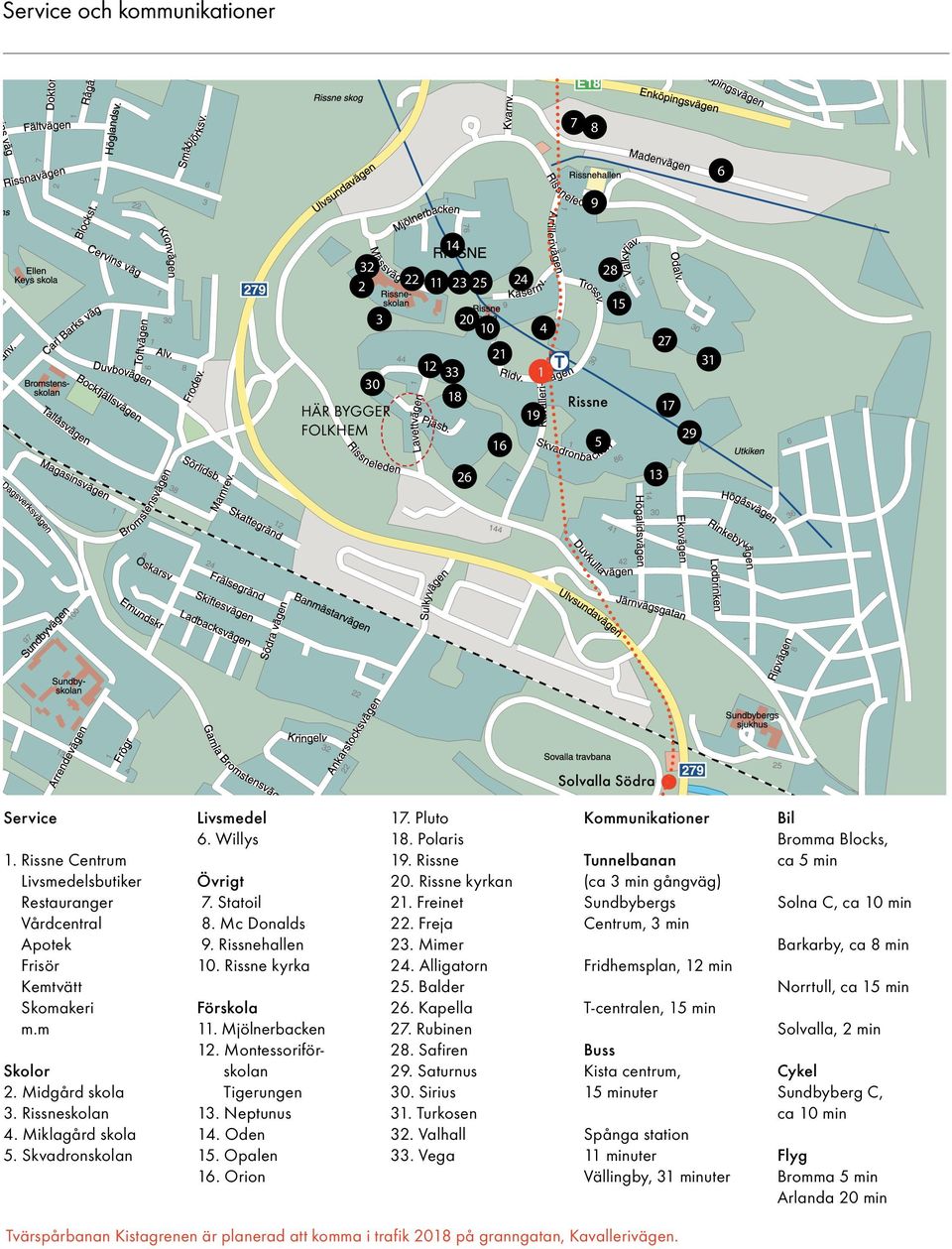 Willys Övrigt 7. Statoil 8. Mc Donalds 9. Rissnehallen 10. Rissne kyrka Förskola 11. Mjölnerbacken 12. Montessoriförskolan Tigerungen 13. Neptunus 14. Oden 15. Opalen 16. Orion 17. Pluto 18.