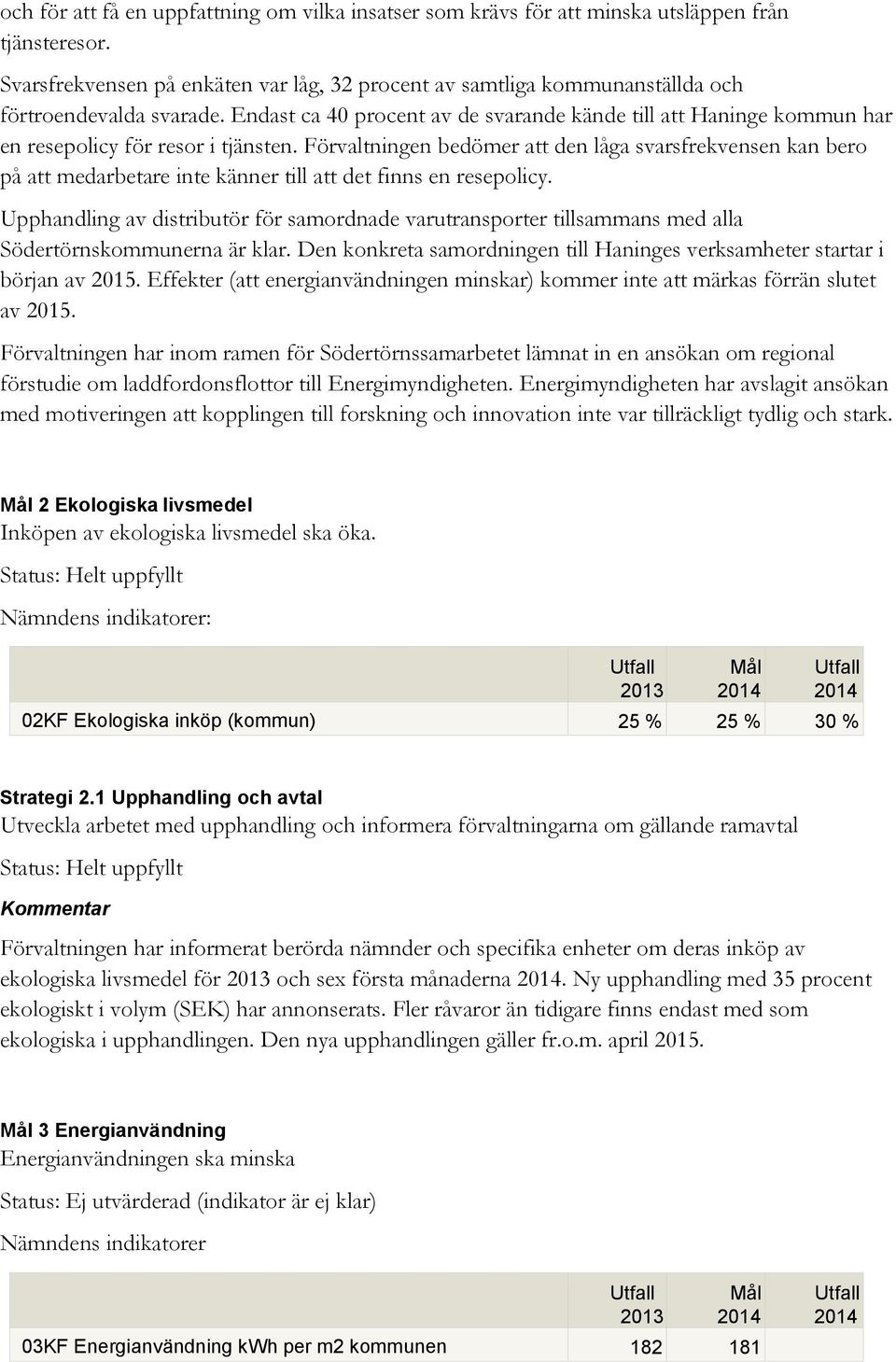 Endast ca 40 procent av de svarande kände till att Haninge kommun har en resepolicy för resor i tjänsten.