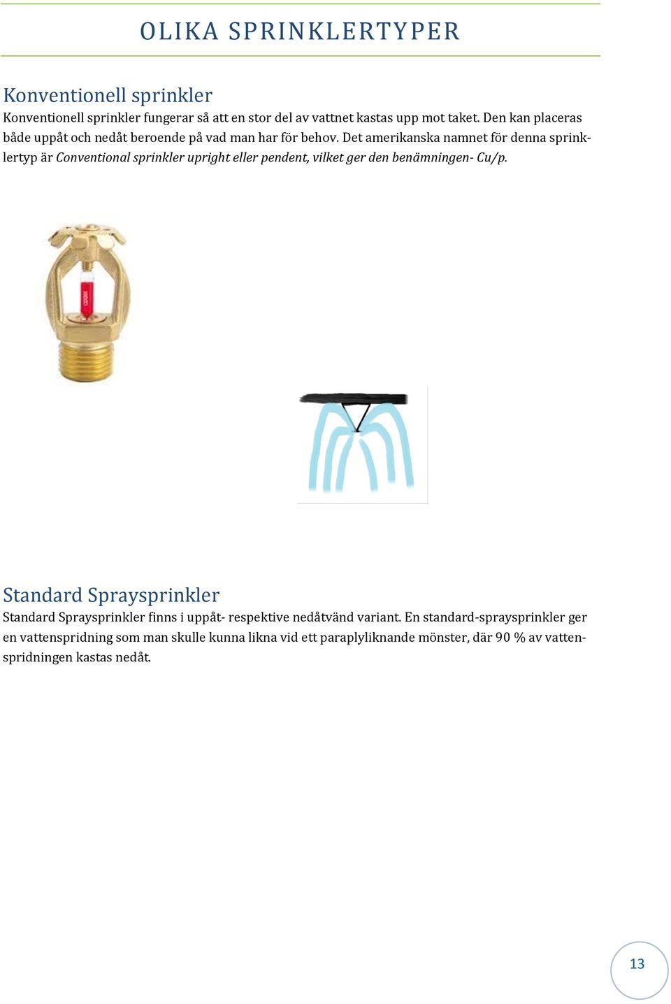 Det amerikanska namnet för denna sprinklertyp är Conventional sprinkler upright eller pendent, vilket ger den benämningen- Cu/p.