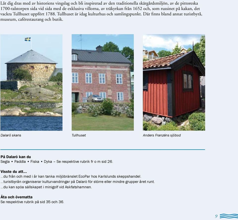 Dalarö skans Tullhuset Anders Franzéns sjöbod På Dalarö kan du Segla Paddla Fiska Dyka Se respektive rubrik fr o m sid 26. Visste du att.