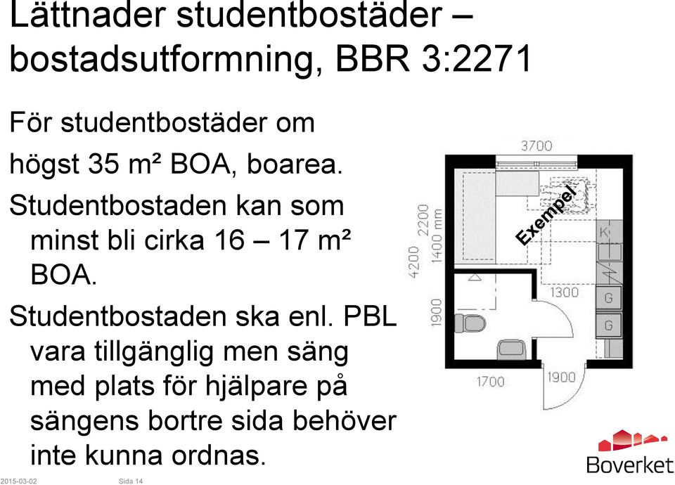 Studentbostaden kan som minst bli cirka 16 17 m² BOA.