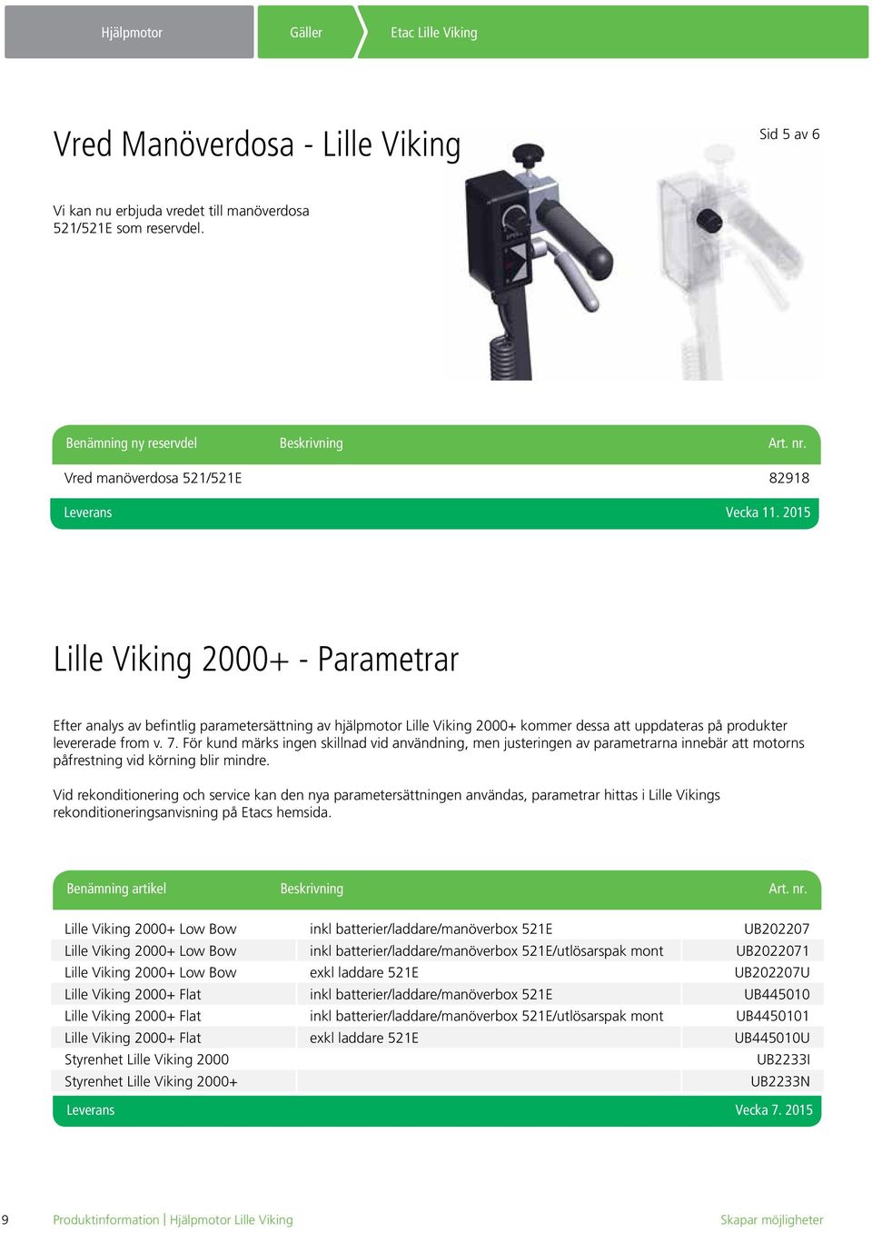 2015 Lille Viking 2000+ - Parametrar Efter analys av befintlig parametersättning av hjälpmotor Lille Viking 2000+ kommer dessa att uppdateras på produkter levererade from v. 7.