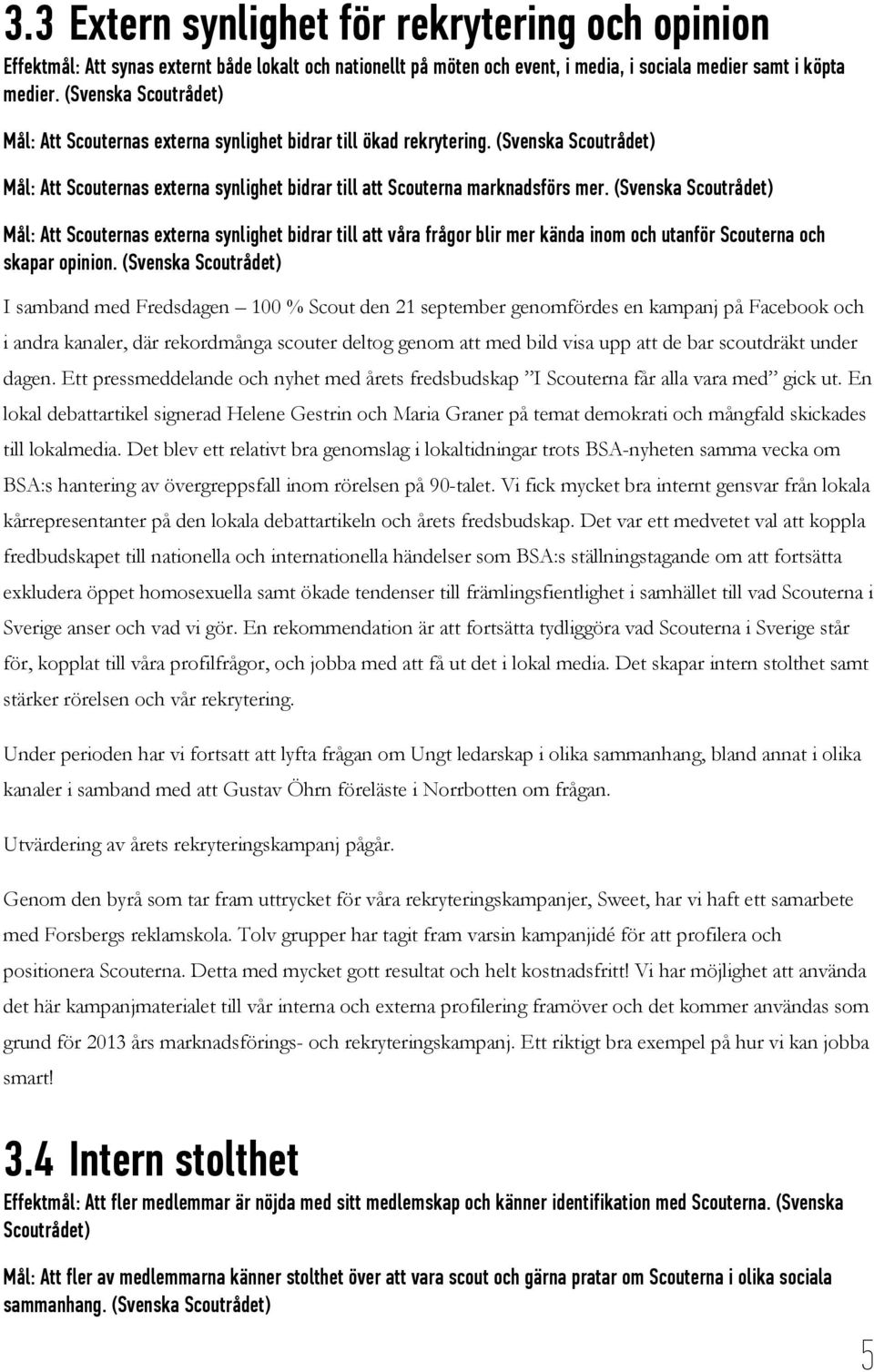 (Svenska Mål: Att Scouternas externa synlighet bidrar till att våra frågor blir mer kända inom och utanför Scouterna och skapar opinion.