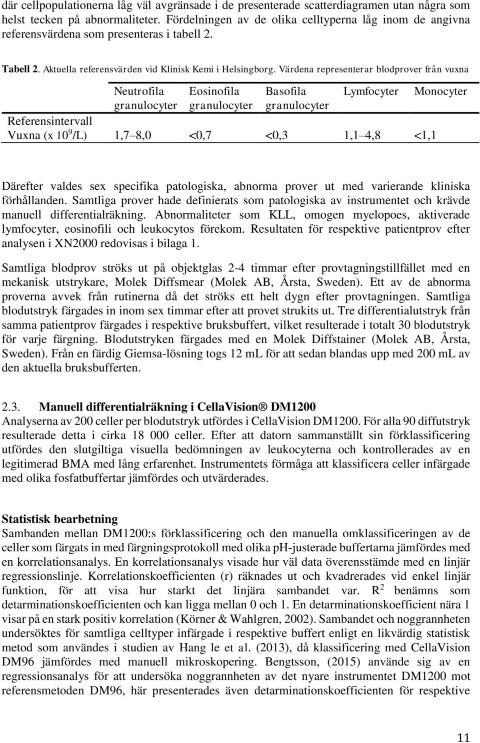 Värdena representerar blodprover från vuxna Neutrofila granulocyter Eosinofila granulocyter Basofila granulocyter Lymfocyter Referensintervall Vuxna (x 10 9 /L) 1,7 8,0 <0,7 <0,3 1,1 4,8 <1,1