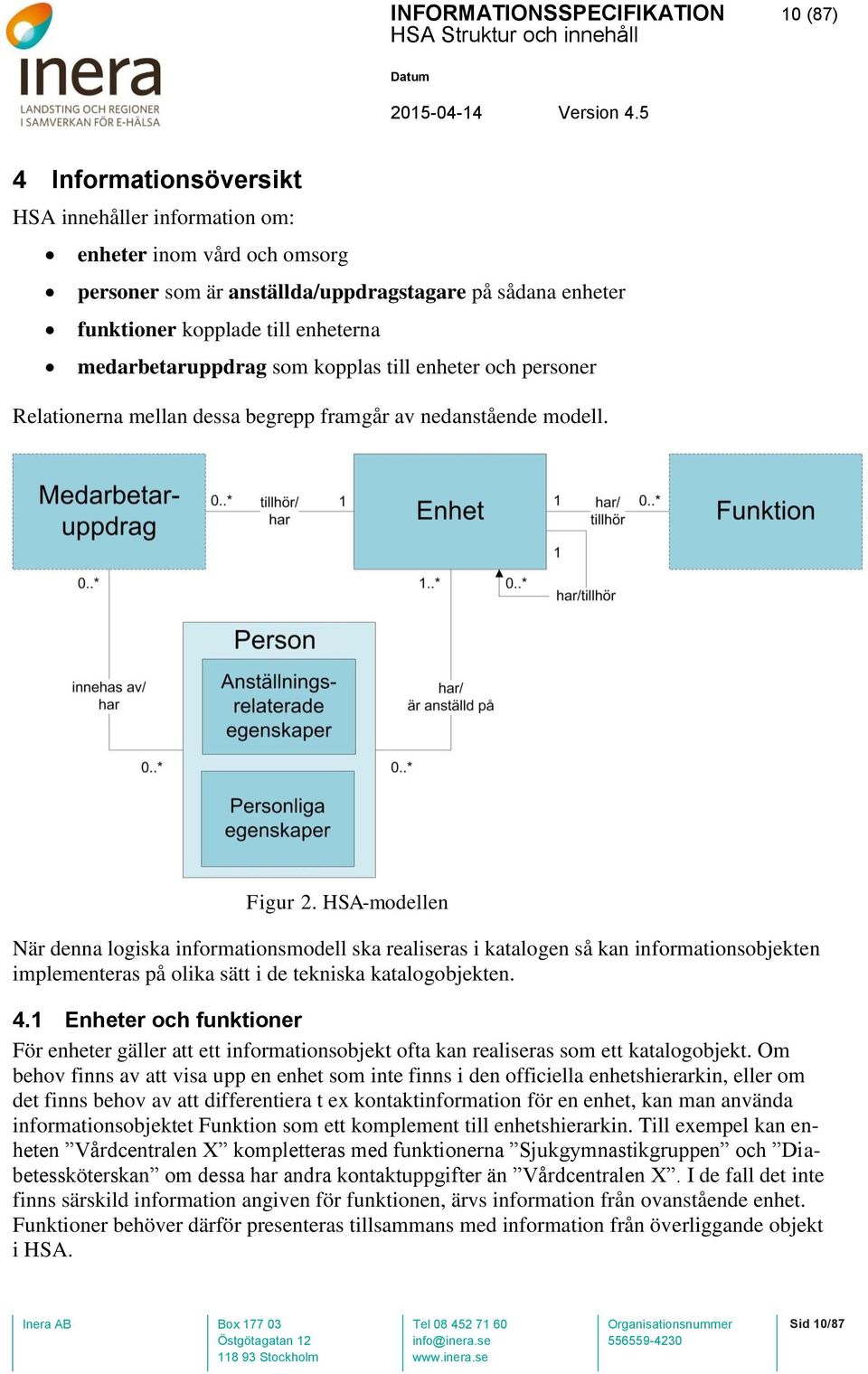 HSA-modellen När denna logiska informationsmodell ska realiseras i katalogen så kan informationsobjekten implementeras på olika sätt i de tekniska katalogobjekten. 4.