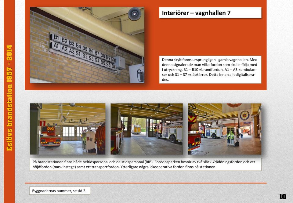B1 B10 =brandfordon, A1 A3 =ambulanser och S1 S7 =släpkärror. Detta innan allt digitaliserades.