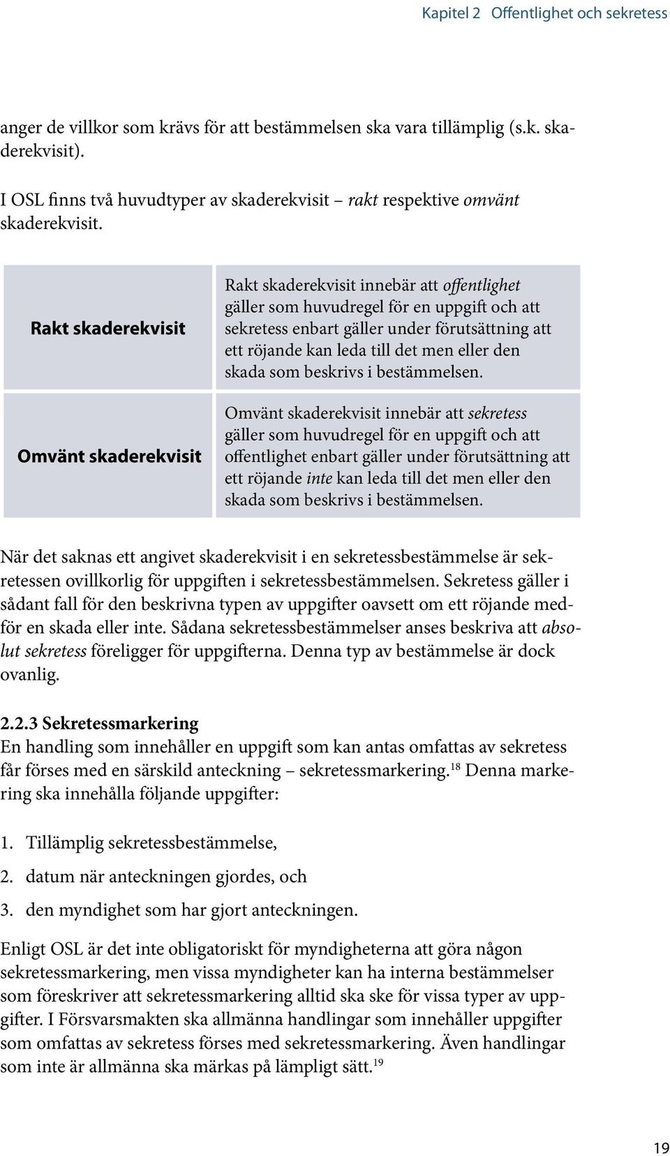 Rakt skaderekvisit Omvänt skaderekvi sit Rakt skaderekvisit innebär att offentlighet gäller som huvud regel för en uppgift och att sekretess enbart gäller under förutsättning att ett röjande kan leda