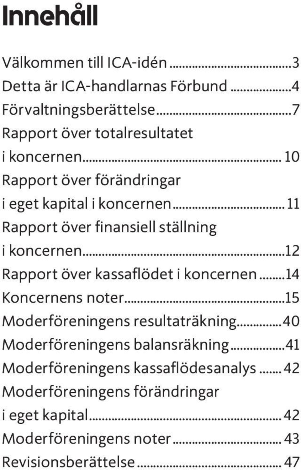 .. 11 Rapport över finansiell ställning i koncernen...12 Rapport över kassaflödet i koncernen...14 Koncernens noter.