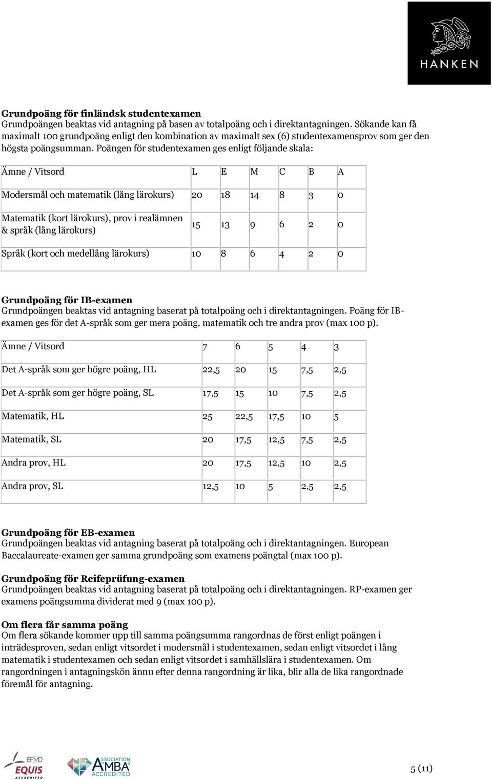 Poängen för studentexamen ges enligt följande skala: Ämne / Vitsord L E M C B A Modersmål och matematik (lång lärokurs) 20 18 14 8 3 0 Matematik (kort lärokurs), prov i realämnen & språk (lång