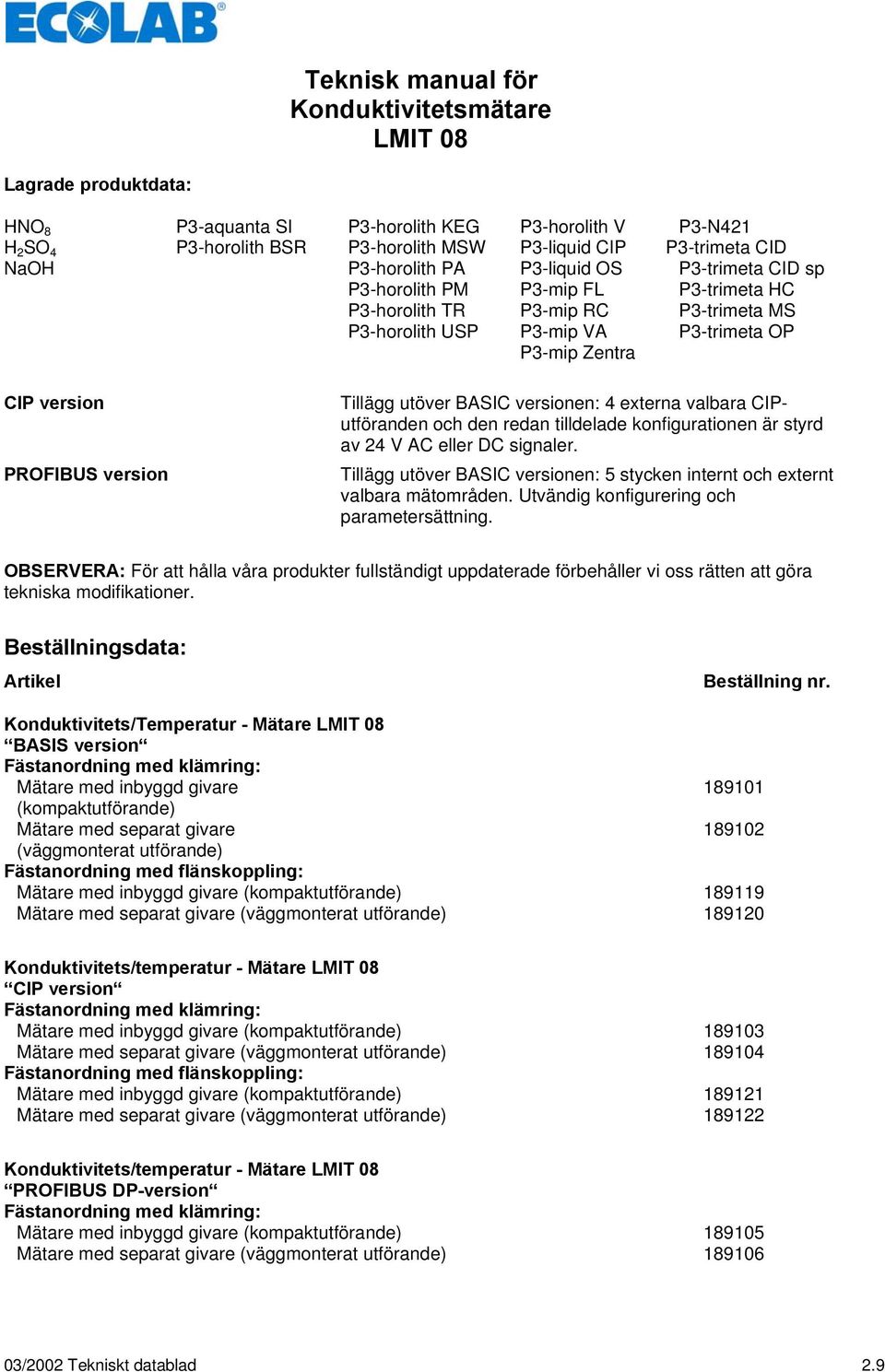 version Tillägg utöver BASIC versionen: 4 externa valbara CIPutföranden och den redan tilldelade konfigurationen är styrd av 24 V AC eller DC signaler.