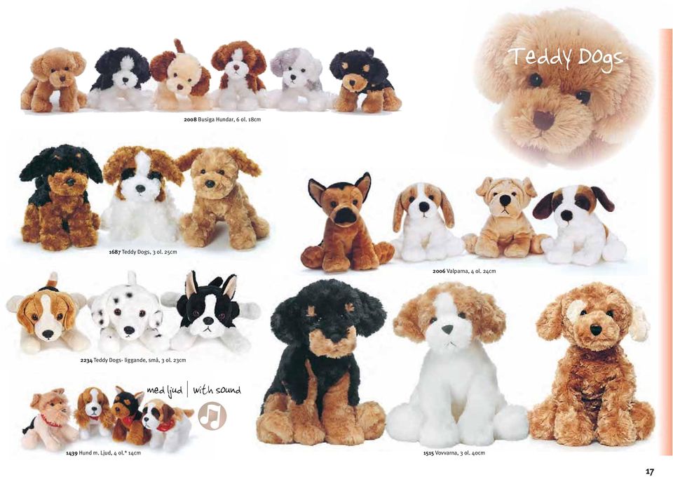 24cm 2234 Teddy Dogs- liggande, små, 3 ol.