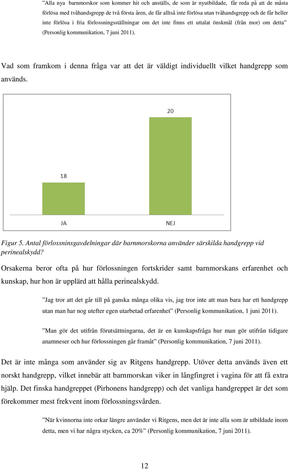 Vad som framkom i denna fråga var att det är väldigt individuellt vilket handgrepp som används. Figur 5. Antal förlossninsgavdelningar där barnmorskorna använder särskilda handgrepp vid perinealskydd?