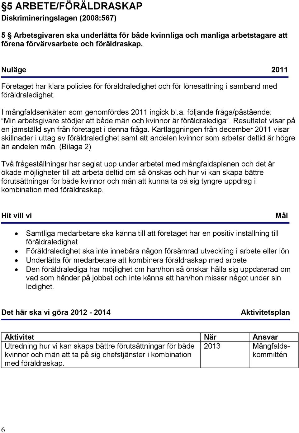 Resultatet visar på en jämställd syn från företaget i denna fråga.