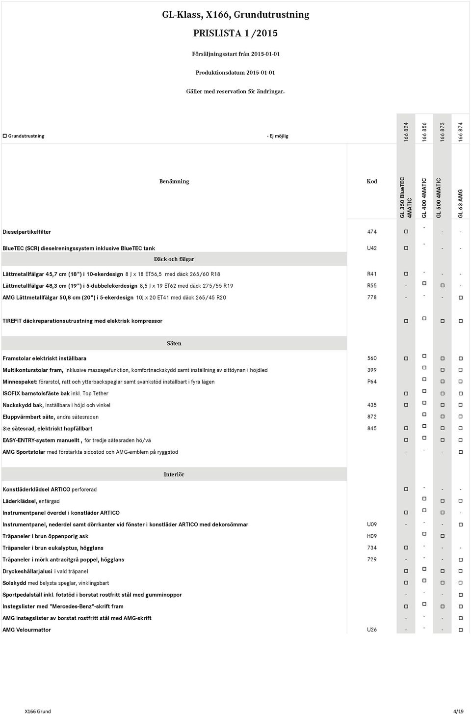 Lättmetallfälgar 50,8 cm (20") i 5-ekerdesign 10J x 20 ET41 med däck 265/45 R20 778 - - - TIREFIT däckreparationsutrustning med elektrisk kompressor Säten Framstolar elektriskt inställbara 560