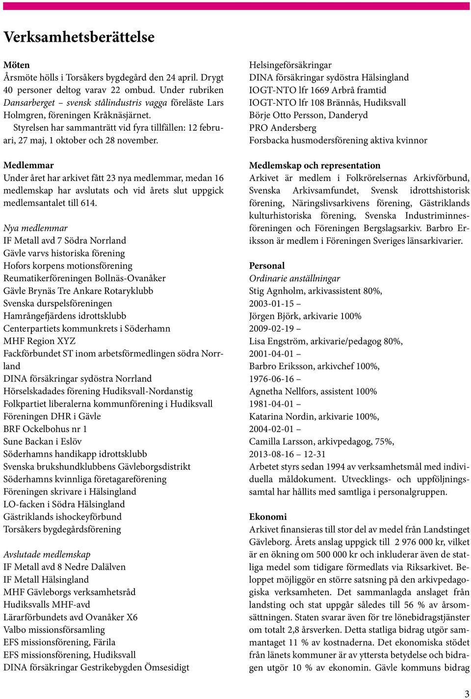 Medlemmar Under året har arkivet fått 23 nya medlemmar, medan 16 medlemskap har avslutats och vid årets slut uppgick medlemsantalet till 614.