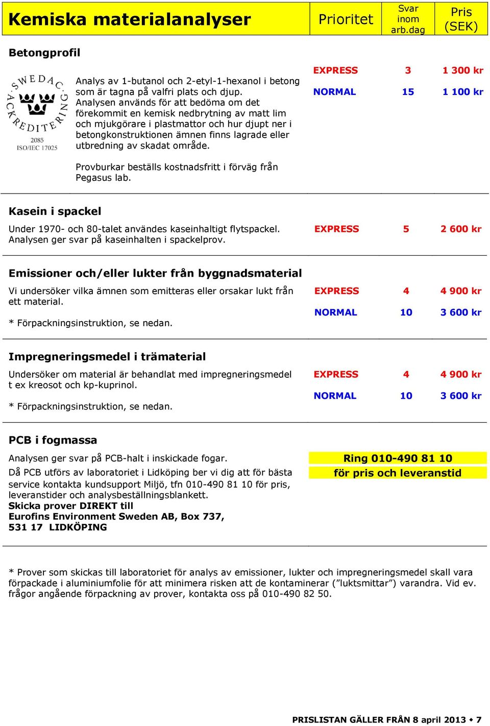 skadat område. 3 15 1 300 kr 1 0 kr Provburkar beställs kostnadsfritt i förväg från Pegasus lab. Kasein i spackel Under 1970- och 0-talet användes kaseinhaltigt flytspackel.