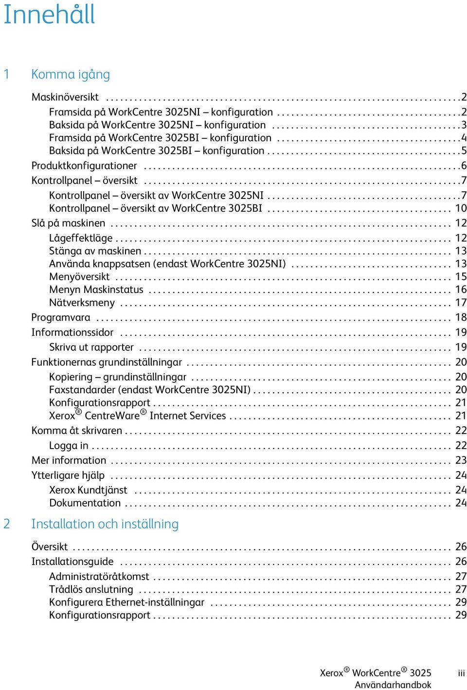 ......................................4 Baksida på WorkCentre 3025BI konfiguration.........................................5 Produktkonfigurationer...................................................................6 Kontrollpanel översikt.