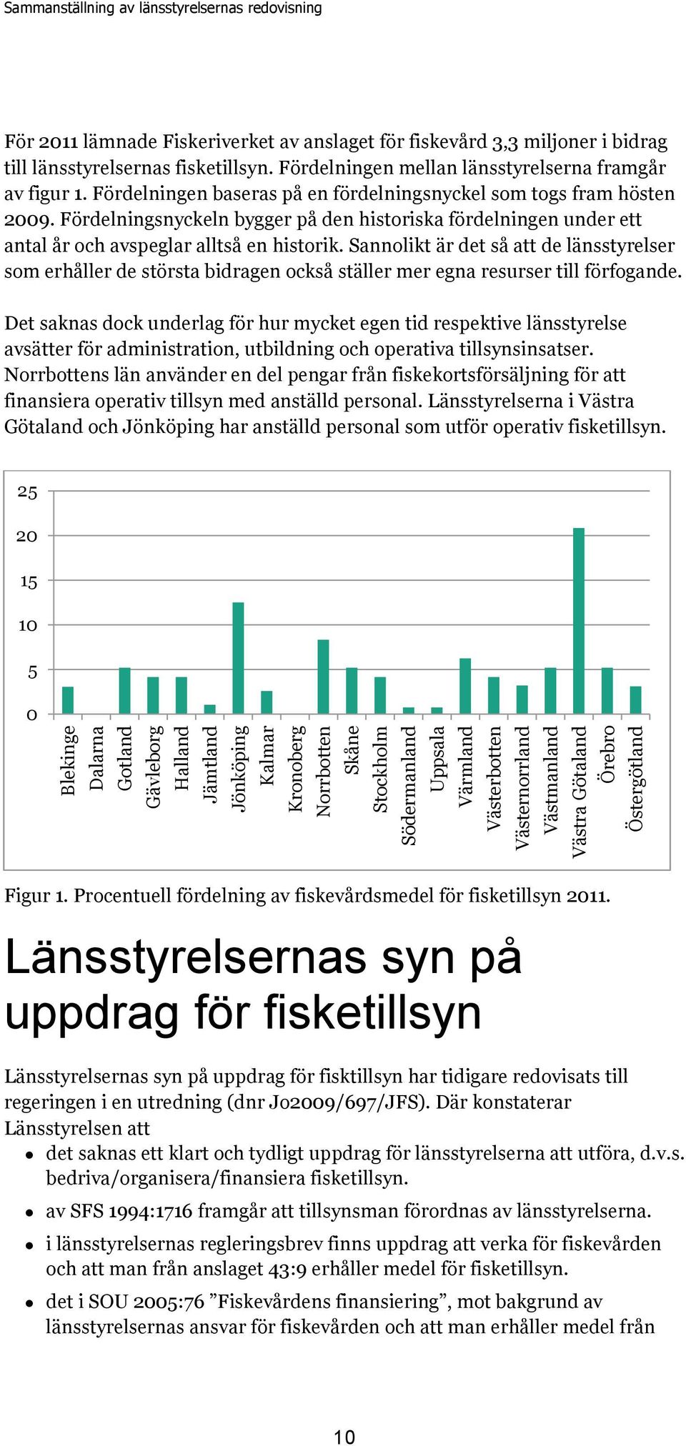 Fördelningen mellan länsstyrelserna framgår av figur 1. Fördelningen baseras på en fördelningsnyckel som togs fram hösten 2009.