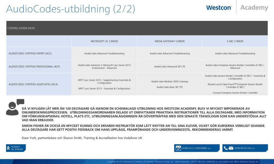 CPE AudioCodes Enterprise Session Border Controllers (E-SBC) - Advanced AUDIOCODES CERTIFIED ASSOCIATES (ACA) MSFT Lync Server 2013 - Supplementary Essentials & Configuration MSFT Lync Server 2013 -