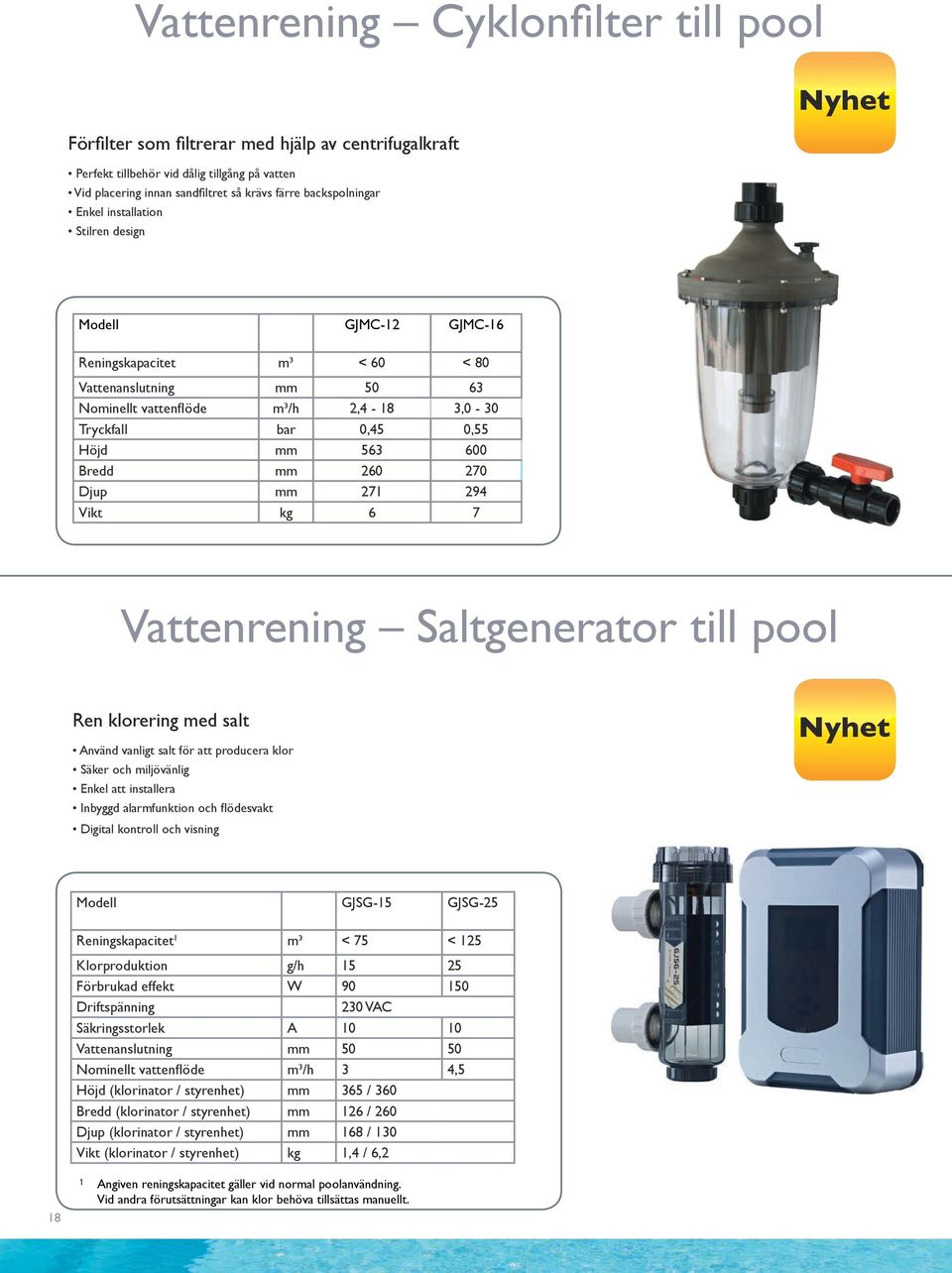 Bredd mm 260 270 Djup mm 271 294 Vikt kg 6 7 Vattenrening Saltgenerator till pool Ren klorering med salt Använd vanligt salt för att producera klor Säker och miljövänlig Enkel att installera Inbyggd