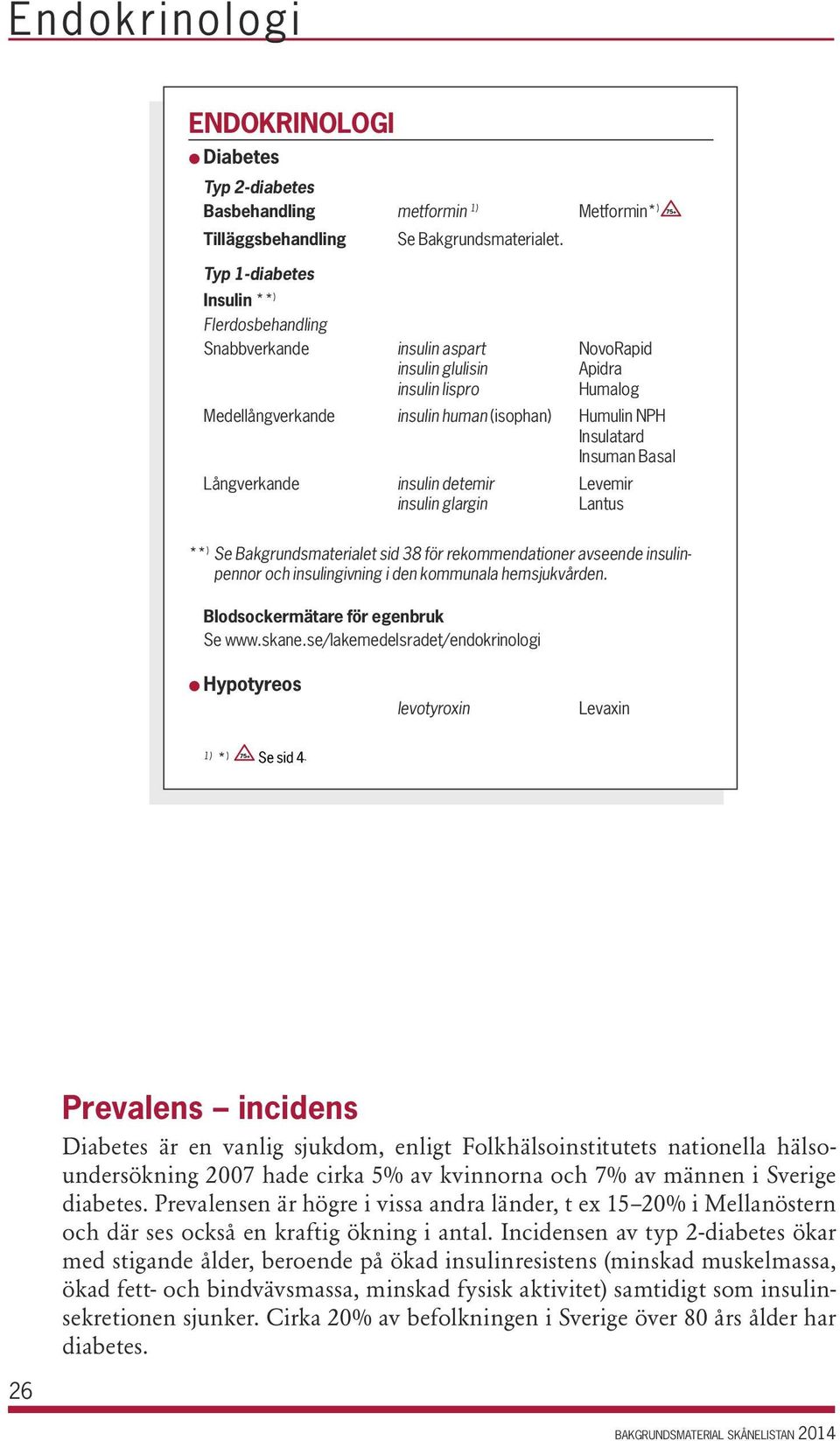 Insuman Basal Långverkande insulin detemir Levemir insulin glargin Lantus ** ) Se Bakgrundsmaterialet sid 38 för rekommendationer avseende insulinpennor och insulingivning i den kommunala