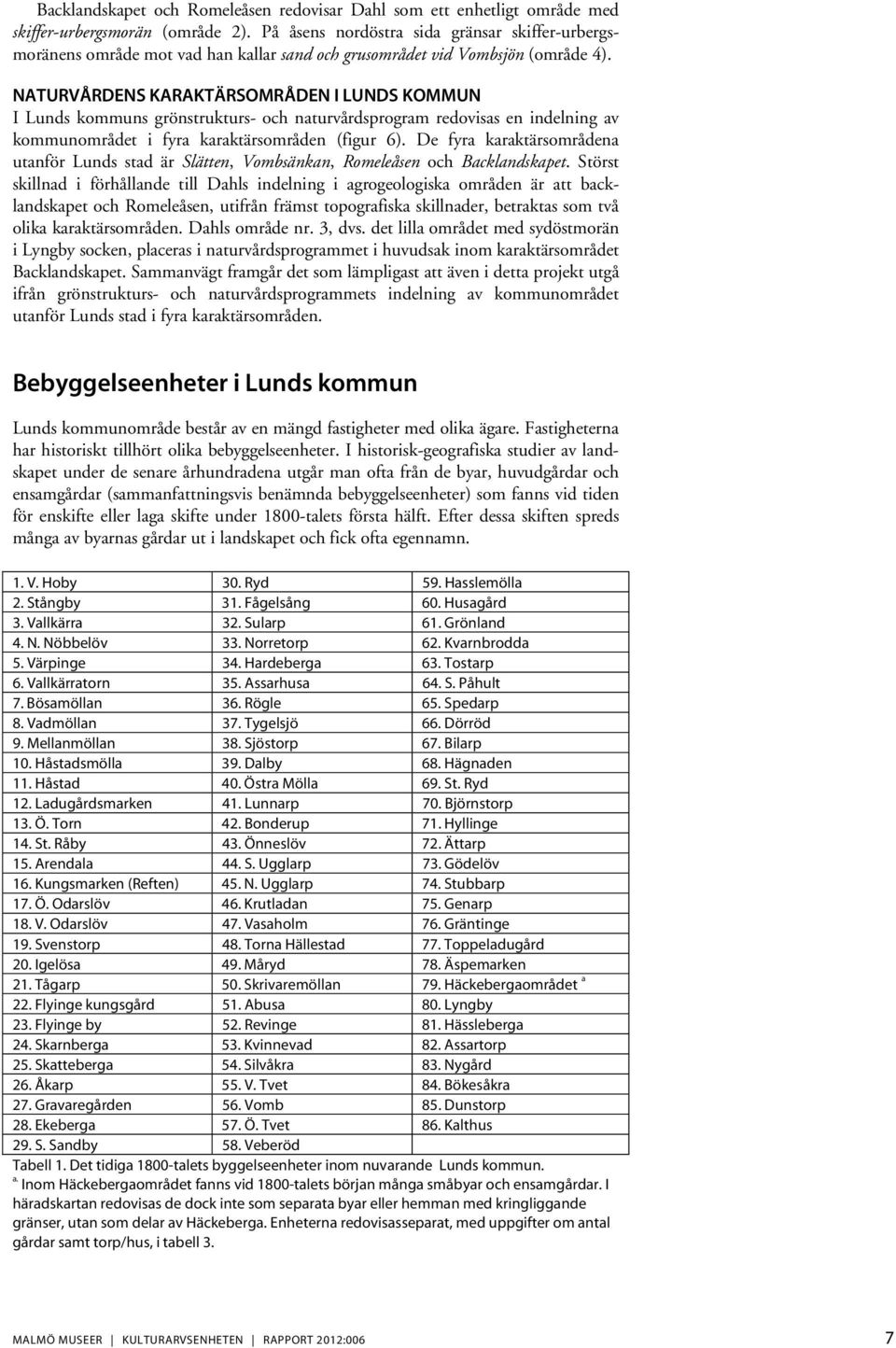 NATURVÅRDENS KARAKTÄRSOMRÅDEN I LUNDS KOMMUN I Lunds kommuns grönstrukturs- och naturvårdsprogram redovisas en indelning av kommunområdet i fyra karaktärsområden (figur 6).