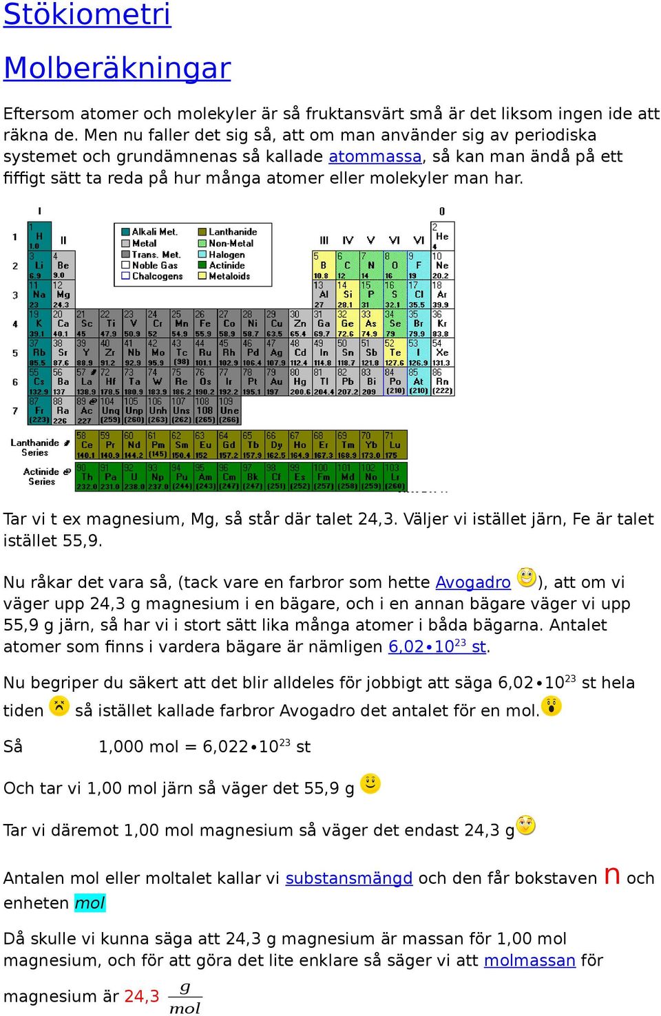 Tar vi t ex manesium, M, så står där talet 24,3. Väljer vi istället järn, Fe är talet istället 55,9.