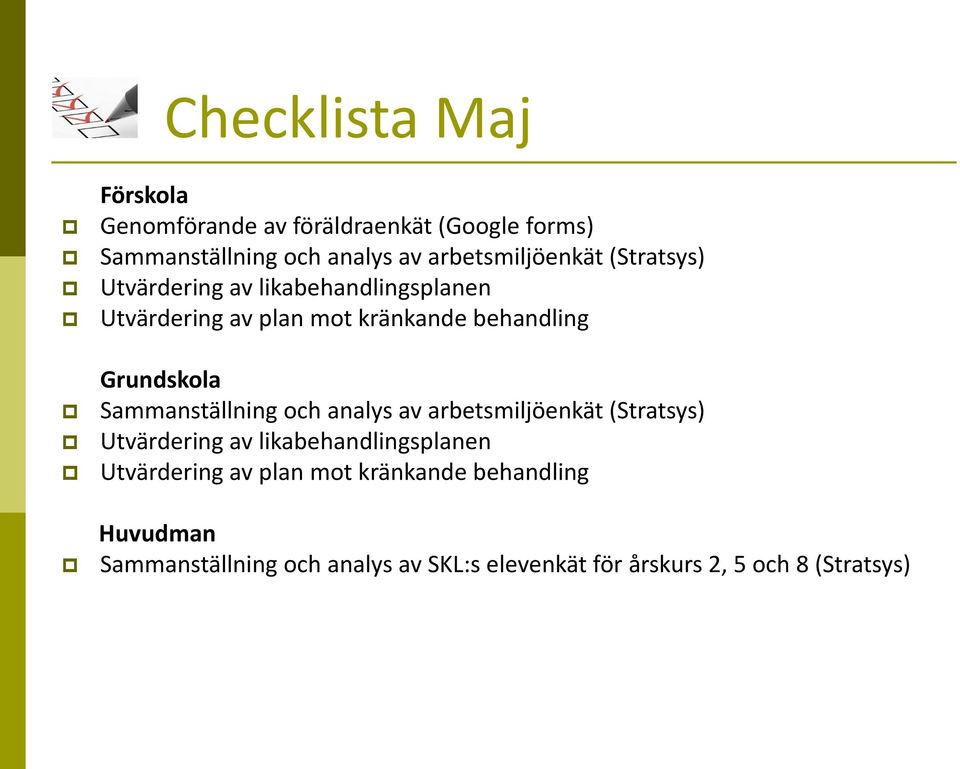 Sammanställning och analys av arbetsmiljöenkät  Huvudman Sammanställning och analys av SKL:s elevenkät för