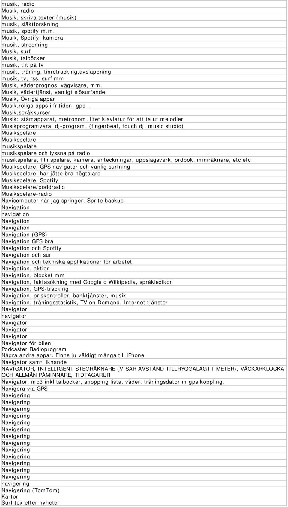 ..,språkkurser : stämapparat, metronom, litet klaviatur för att ta ut melodier programvara, dj-program, (fingerbeat, touch dj, music studio) spelare spelare musikspelare musikspelare och lyssna på