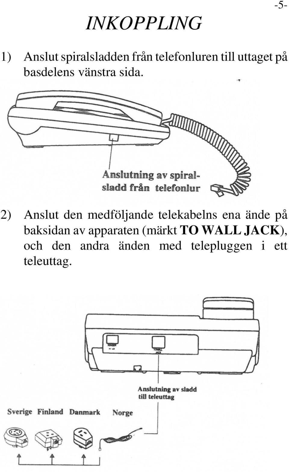 2) Anslut den medföljande telekabelns ena ände på baksidan